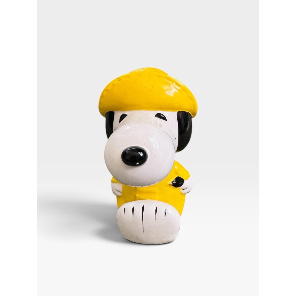 Vintage Snoopy Ceramic Coin Bank Yellow Raincoat Rain Hat Peanuts With Plug